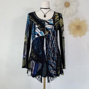 Vtg Joseph Ribkoff Womens Y2K Tunic Top Size Size 8 Medium Artsy Boho Abstract